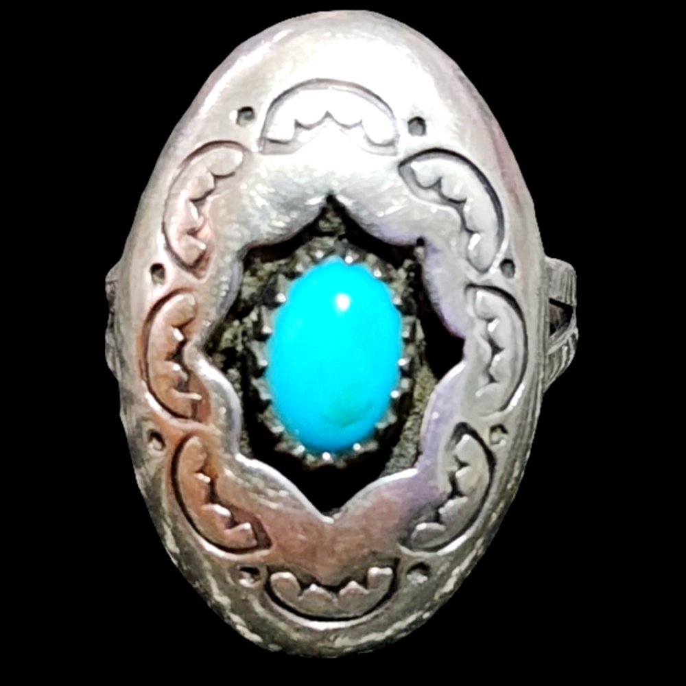 Sterling Silver Native American Ring with Turquoise Stone Size 6 Fine Jewelry